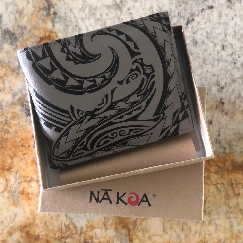 NWOT Leather Wallet with Polynesian Shark Designs